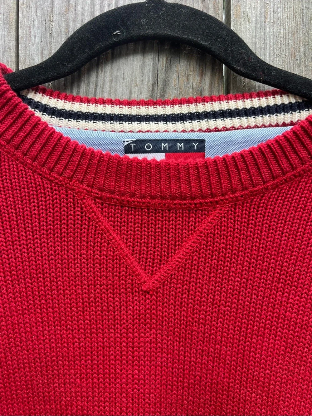 TOMMY HILFIGER Red Cotton Knit Crewneck Classic Sweater Mens Large
